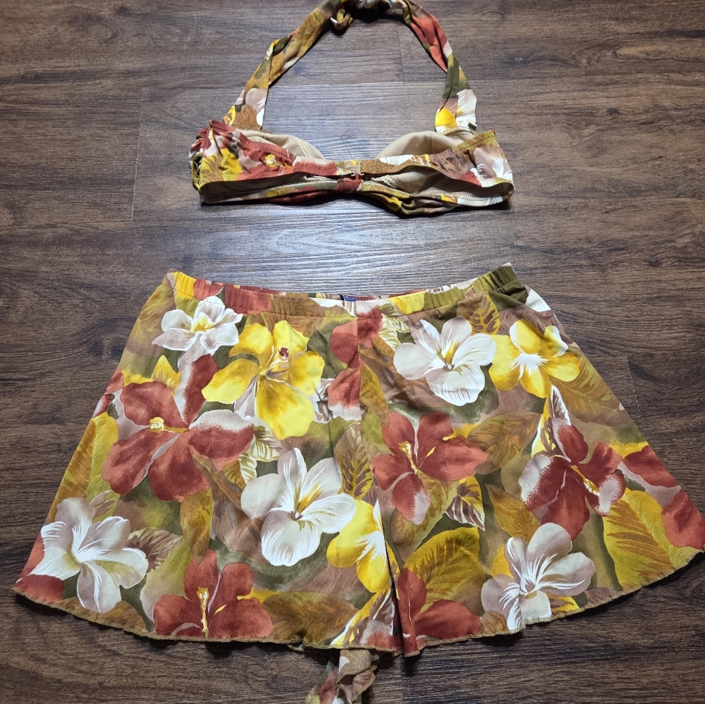 Vintage 80s Jantzen Floral Bikini Top Shorts Set Bathing Suit 10 S - Picture 4 of 5